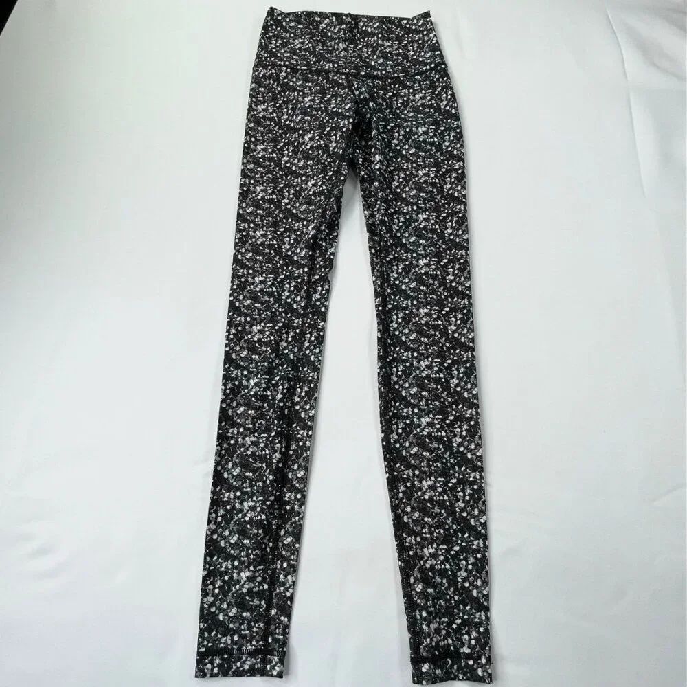 Lululemon Wunder Under Hi Rise Pant Legging Black White Print Luxtreme Womens 4